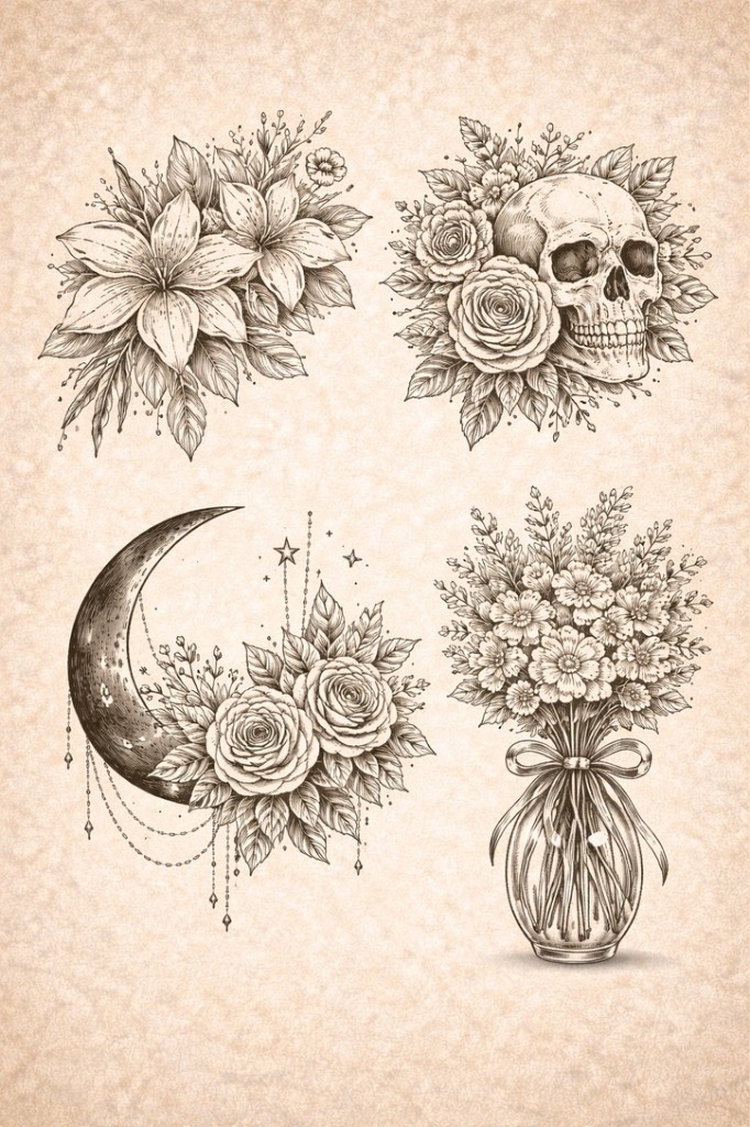 Classic floral · 4 designs — palm-size flash tattoo under $100, Work of Art Las Vegas
