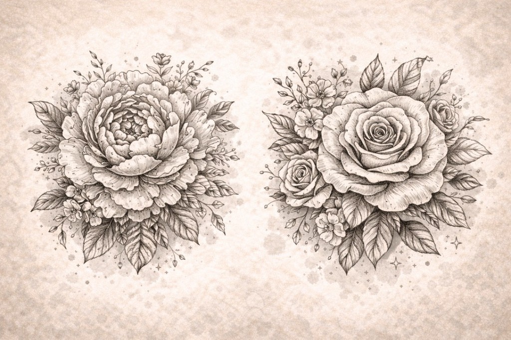 Floral duo — palm-size flash tattoo under $100, Work of Art Las Vegas