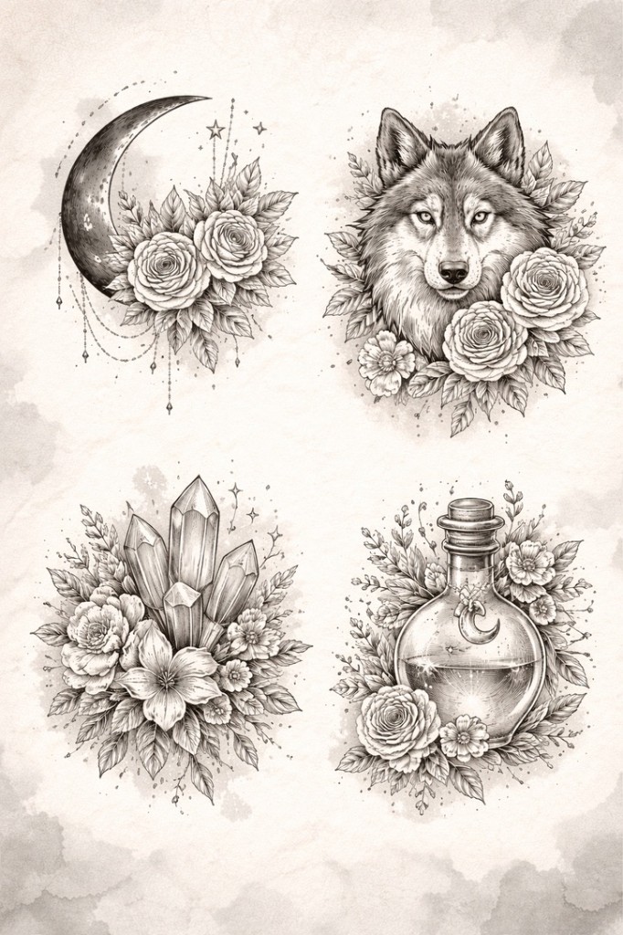 Mystical nature · 4 designs — palm-size flash tattoo under $100, Work of Art Las Vegas