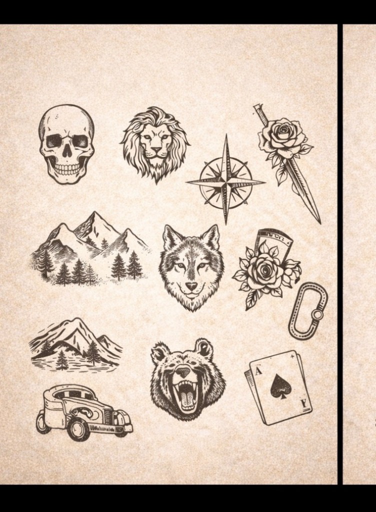 Traditional blackwork mini flash — palm-size flash tattoo under $100, Work of Art Las Vegas