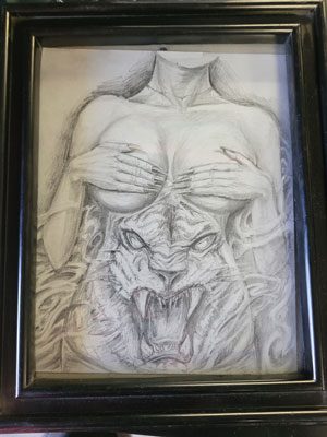 Graphite on archival paper — framed — Joshua Cole original art, Work of Art Las Vegas, Work of Art Tattoo & Piercing, Las Vegas