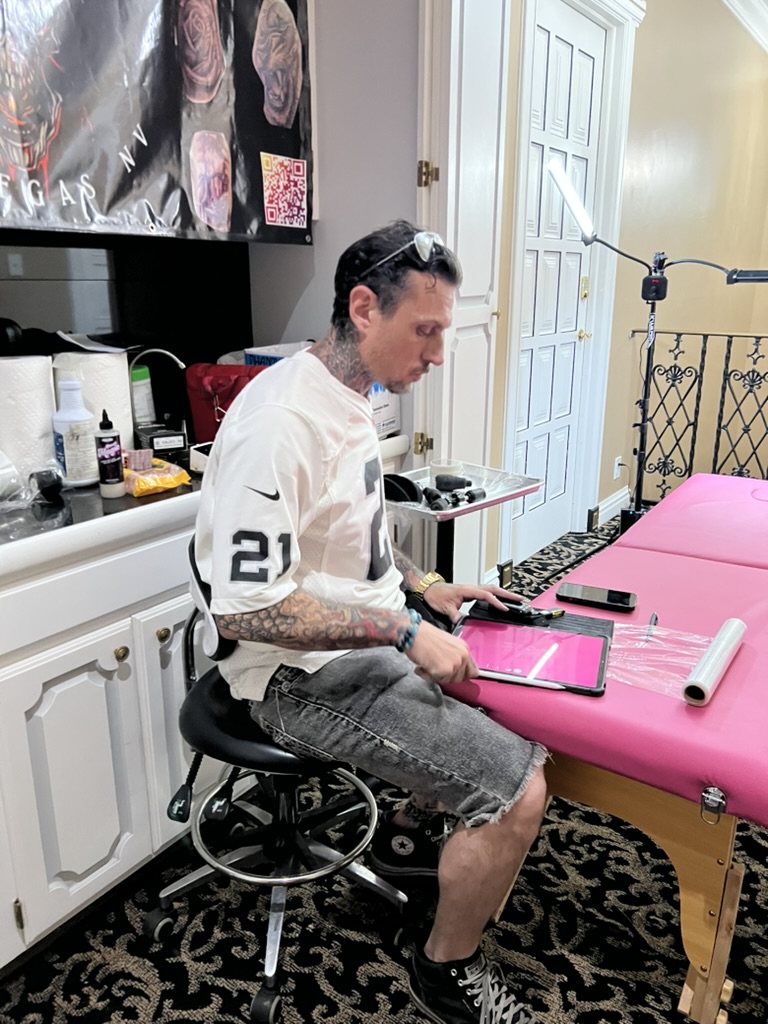 Work of Art Tattoo mobile banner and sterile supply station — offsite booking Las Vegas