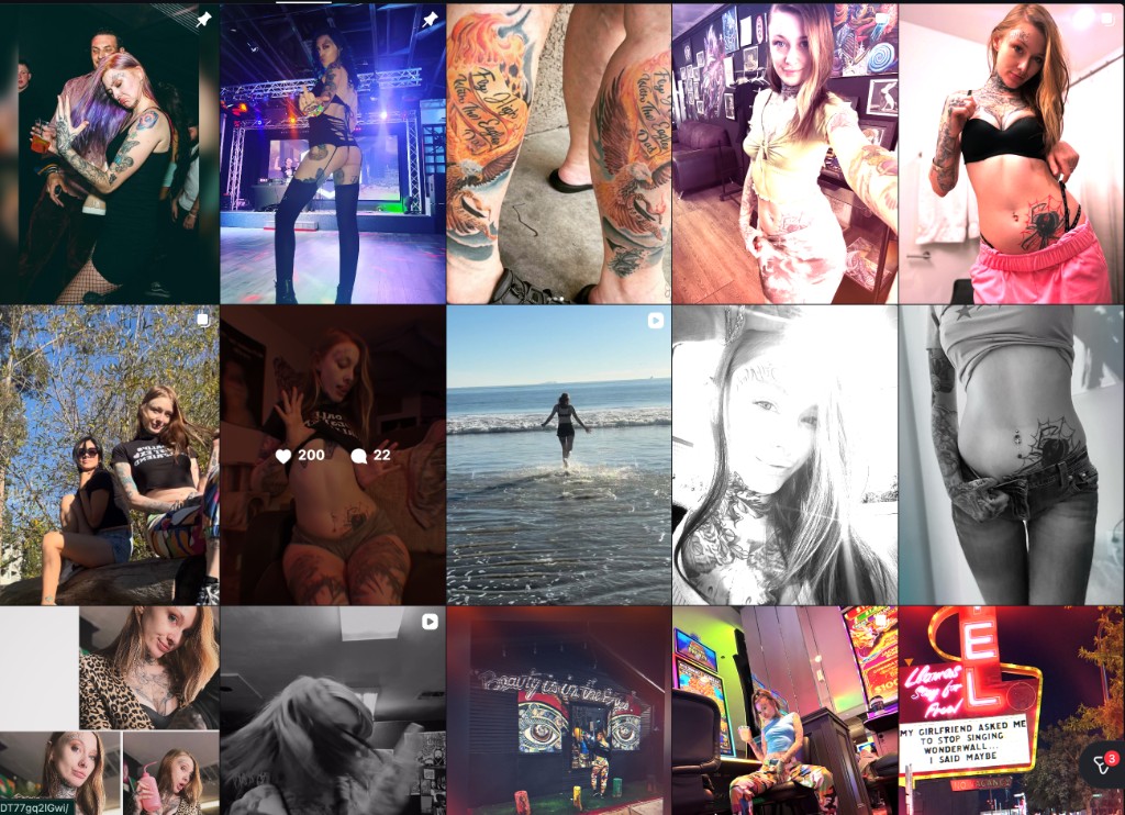 Fifteen-panel grid of tattooed model at clubs, beach, studio and Vegas neon signs — Joshua Cole, Work of Art Las Vegas