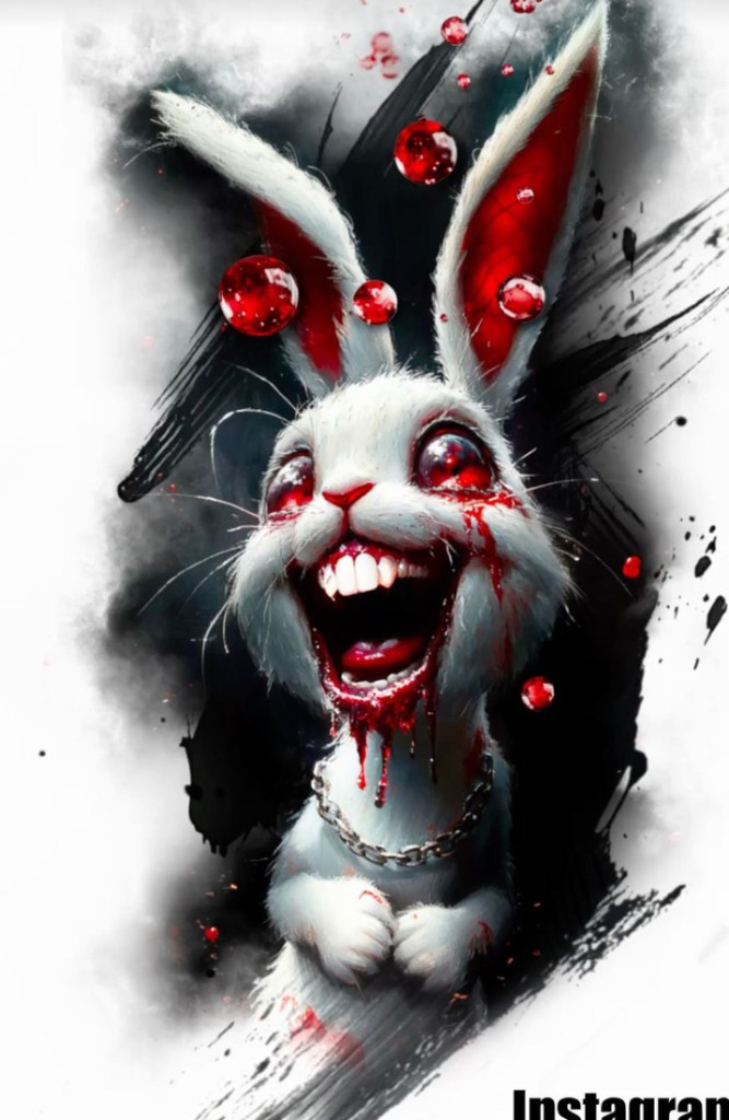 Dark illustrative horror rabbit — inspired custom concept Joshua Cole can adapt for your placement