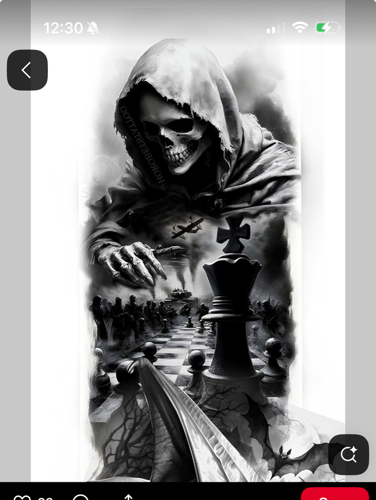 Grim reaper over chessboard and war scene — inspired custom concept Joshua Cole can tattoo